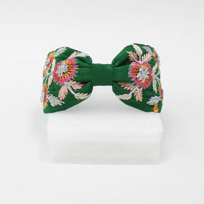 Outlet Multicolour Thread Floral Embroidered Green Hair Band Hair Accessories | Hair Bands
