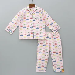 Outlet Multicolour Vehicle Printed Notched Collar Sleepwear Sleepwear