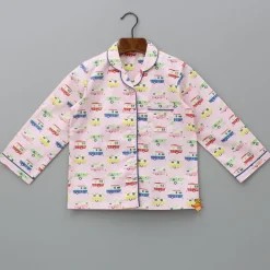 Outlet Multicolour Vehicle Printed Notched Collar Sleepwear Sleepwear