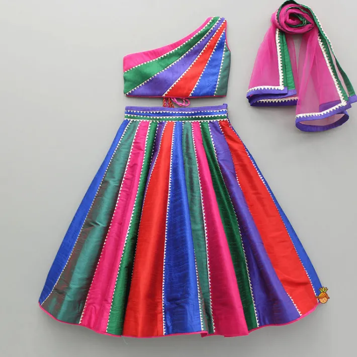 Fashion Multicoloured Colour Blocked Top With Lehenga And Dupatta Ethnic Wear | Lehengas & Ghagras