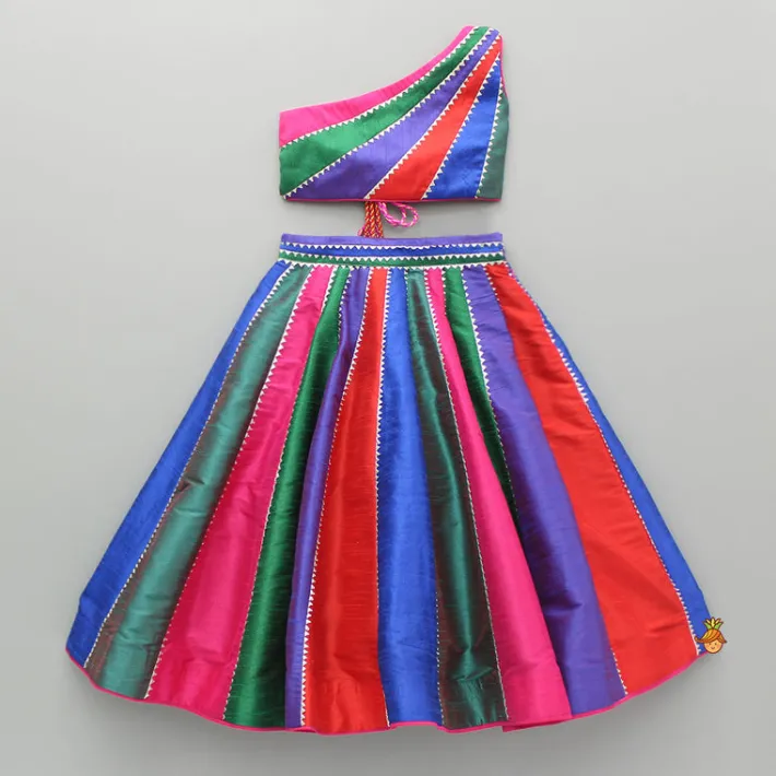 Fashion Multicoloured Colour Blocked Top With Lehenga And Dupatta Ethnic Wear | Lehengas & Ghagras