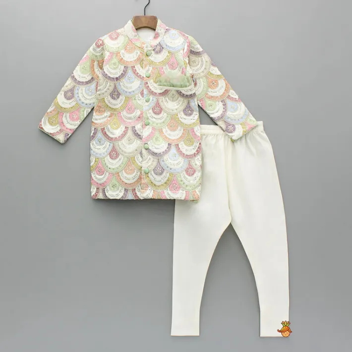 Outlet Multicoloured Embroidered Sherwani With Churidar BOY Twinning Sets | Indian Ethnic Wear