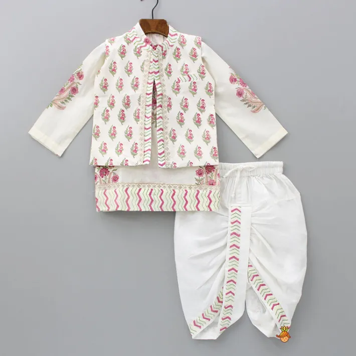 Discount Multicoloured Floral Printed Kurta With Jacket And Dhoti BOY Indian Ethnic Wear | Ethnic Sets