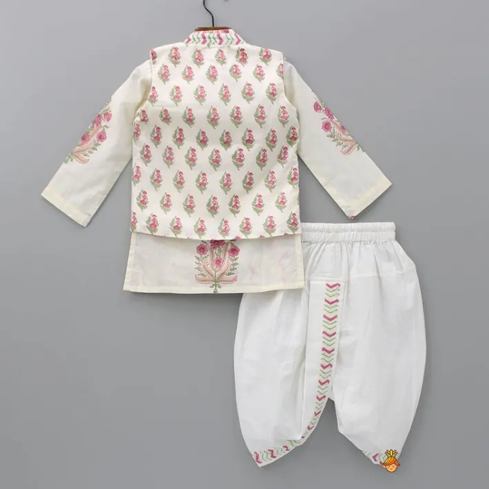 Discount Multicoloured Floral Printed Kurta With Jacket And Dhoti BOY Indian Ethnic Wear | Ethnic Sets