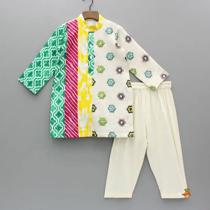 Outlet Multicoloured Printed And Embroidered Kurta With Pyjama BOY Indian Ethnic Wear | Ethnic Sets