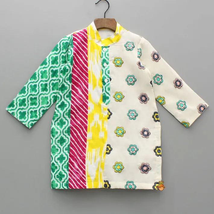 Outlet Multicoloured Printed And Embroidered Kurta With Pyjama BOY Indian Ethnic Wear | Ethnic Sets