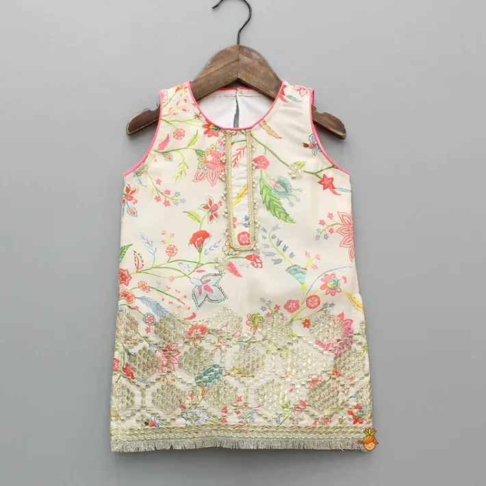 Sale Multicoloured Printed And Embroidered Kurti With Sharara And Dupatta Ethnic Wear | Palazzos & Shararas