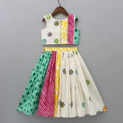 Outlet Multicoloured Printed Embroidered Top And Lehenga With Matching Dupatta Ethnic Wear | Lehengas & Ghagras