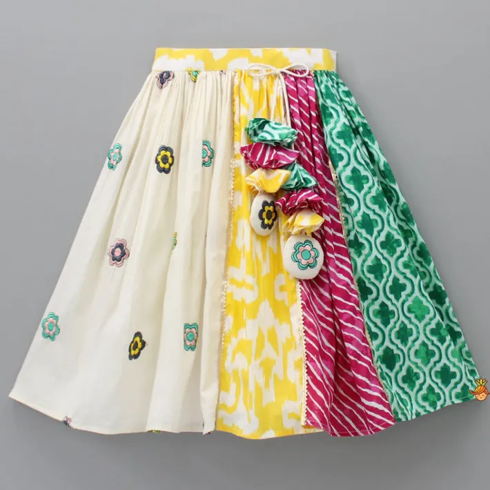 Fashion Multicoloured Printed Embroidered Top And Lehenga With Matching Dupatta Ethnic Wear | Lehengas & Ghagras