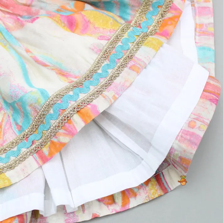 Sale Multicoloured Printed Kurti With Flared Sharara And Dupatta Twinning Sets | Ethnic Wear