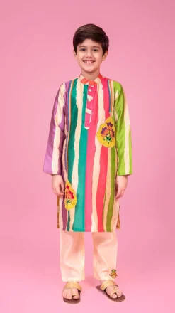 New Multicoloured Striped Kurta And Pyjama BOY Indian Ethnic Wear | Ethnic Sets