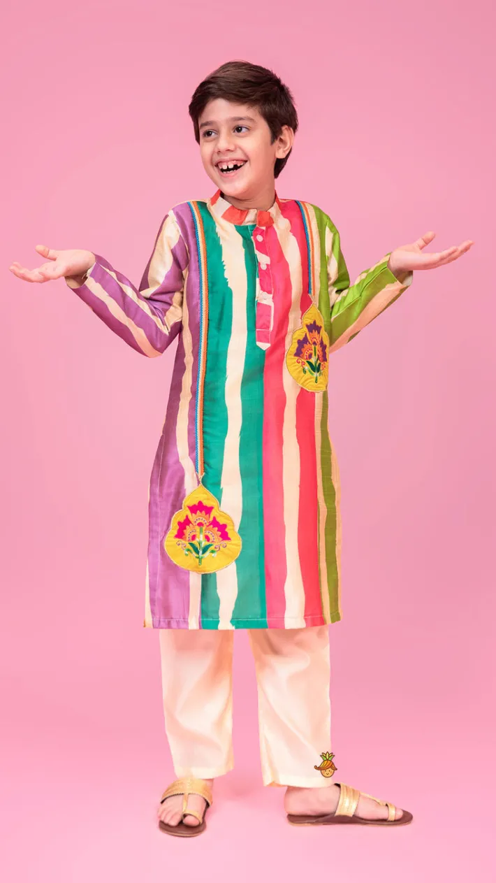 New Multicoloured Striped Kurta And Pyjama BOY Indian Ethnic Wear | Ethnic Sets