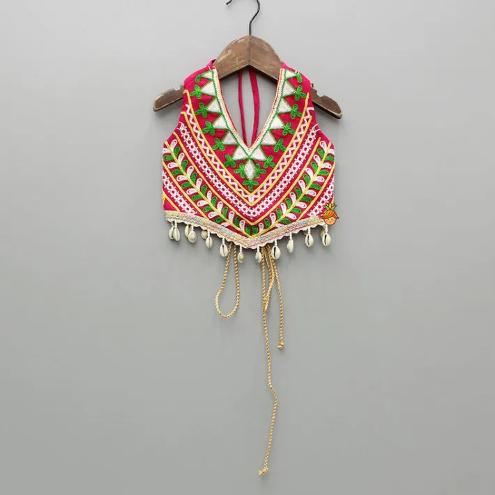 Discount Multicoloured Thread Embroidered Halter Neck Top With Flap Lehenga Ethnic Wear | Lehengas & Ghagras