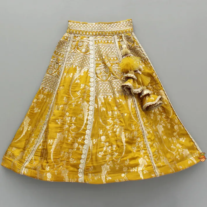 Sale Mustard Chanderi Embroidered Top And Lehenga With Dupatta Ethnic Wear | Lehengas & Ghagras