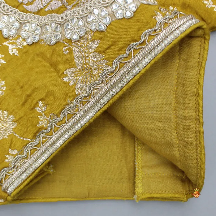 Sale Mustard Chanderi Embroidered Top And Lehenga With Dupatta Ethnic Wear | Lehengas & Ghagras