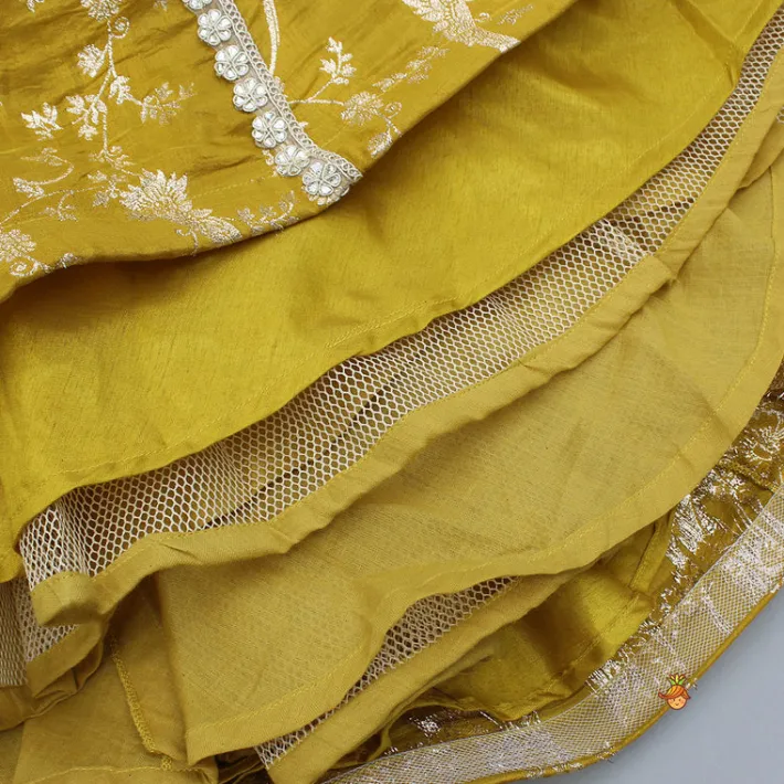 Sale Mustard Chanderi Embroidered Top And Lehenga With Dupatta Ethnic Wear | Lehengas & Ghagras