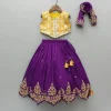 Hot Mustard Embellished Top With Purple Embroidered Lehenga And Dupatta Ethnic Wear | Lehengas & Ghagras