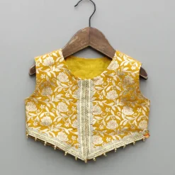 Hot Mustard Embellished Top With Purple Embroidered Lehenga And Dupatta Ethnic Wear | Lehengas & Ghagras