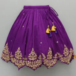 Hot Mustard Embellished Top With Purple Embroidered Lehenga And Dupatta Ethnic Wear | Lehengas & Ghagras