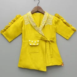 Hot Mustard Embroidered Jacket Style Top And Pleated Palazzo Ethnic Wear | Palazzos & Shararas