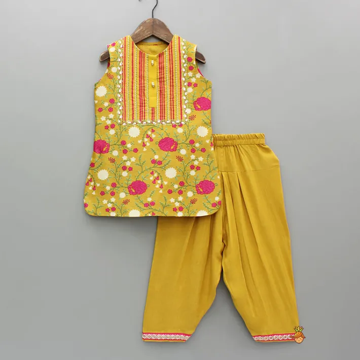 Best Mustard Floral Chanderi Kurta And Salwar Ethnic Wear | Churidars & Salwars