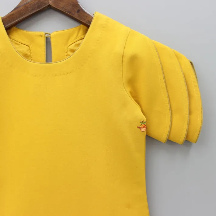 Online Mustard Floral Embroidered Stylish Layered Sleeves Dress With Sling Bag Dresses & Sets | Dresses