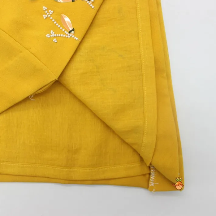 Online Mustard Floral Embroidered Stylish Layered Sleeves Dress With Sling Bag Dresses & Sets | Dresses