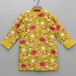 Online Mustard Floral Printed Kurta With Pyjama BOY Indian Ethnic Wear | Ethnic Sets
