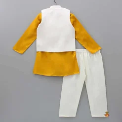 Discount Mustard Kurta With Camel Embroidered Jacket And Pyjama BOY Indian Ethnic Wear | Ethnic Sets