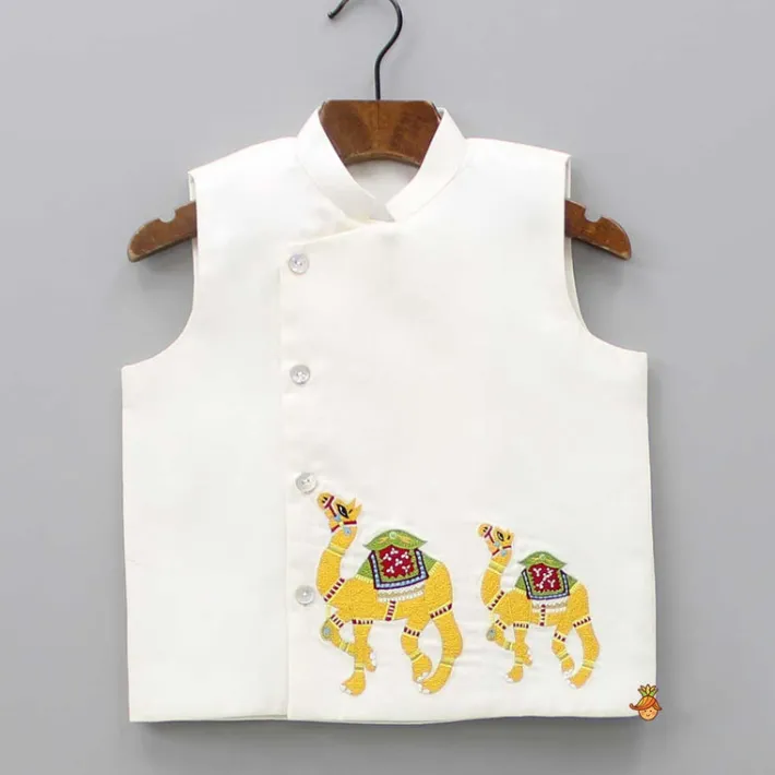 Discount Mustard Kurta With Camel Embroidered Jacket And Pyjama BOY Indian Ethnic Wear | Ethnic Sets