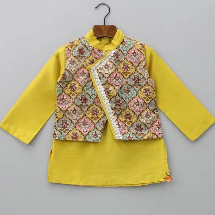 New Mustard Kurta With Printed Flap Attached And Dhoti BOY Indian Ethnic Wear | Ethnic Sets