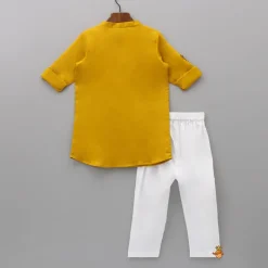 Online Mustard One Side Embroidered Kurta With Pyjama BOY Indian Ethnic Wear | Ethnic Sets