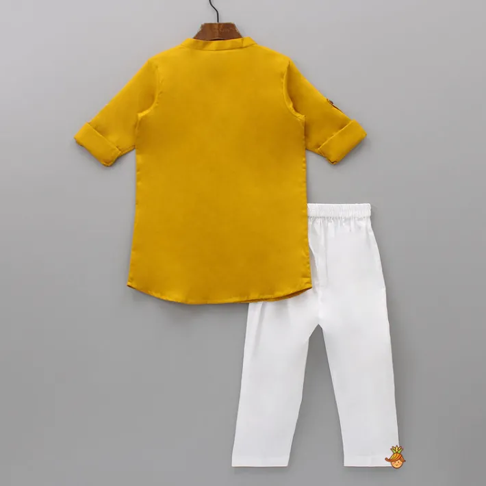 Online Mustard One Side Embroidered Kurta With Pyjama BOY Indian Ethnic Wear | Ethnic Sets