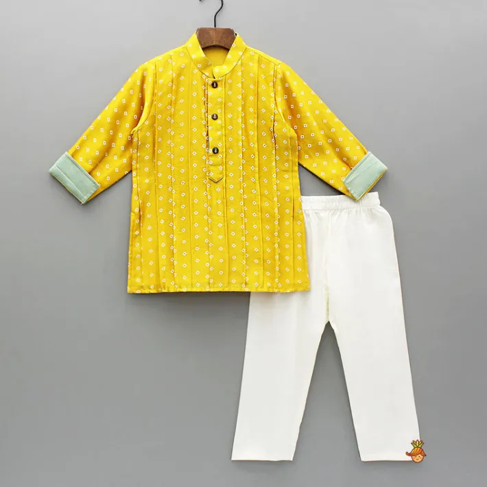 Fashion Mustard Pintuck Detailed Chanderi Kurta And Pyjama BOY Indian Ethnic Wear | Ethnic Sets
