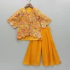 Clearance Mustard Printed Embroidered Kurti And Flared Palazzo Ethnic Wear | Palazzos & Shararas