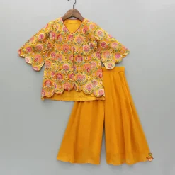 Clearance Mustard Printed Embroidered Kurti And Flared Palazzo Ethnic Wear | Palazzos & Shararas
