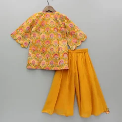 Clearance Mustard Printed Embroidered Kurti And Flared Palazzo Ethnic Wear | Palazzos & Shararas