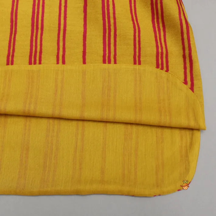 Sale Mustard Striped Floral Chanderi Kurta And Off White Salwar BOY Indian Ethnic Wear | Ethnic Sets