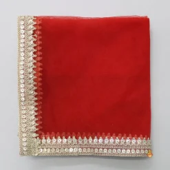 Fashion Net Sequin Lace Work Red Dupatta Ethnic Wear
