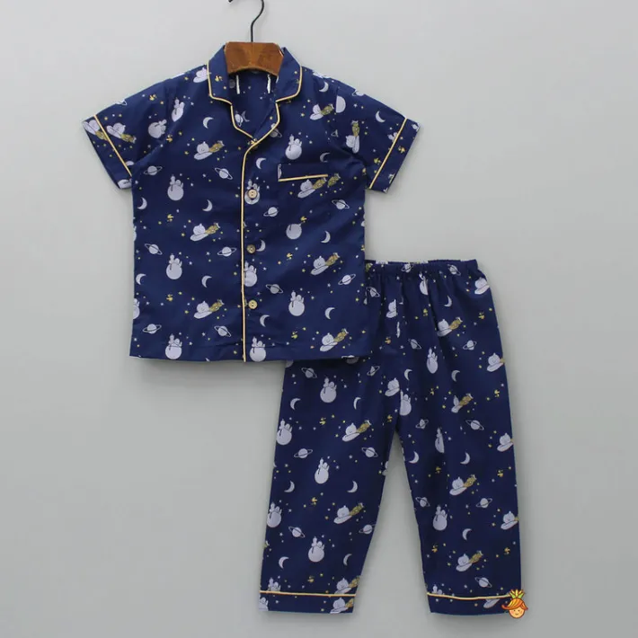 Online Night Theme Printed Blue Sleepwear BOY Sleep Wear | Sleepwear