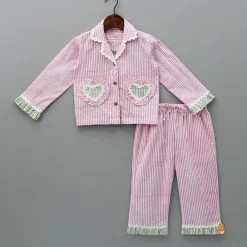 New Notch Collar Stripe Printed Top And Pyjama Sleepwear