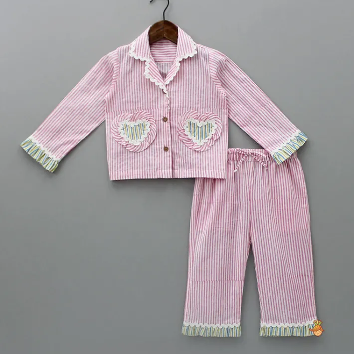 New Notch Collar Stripe Printed Top And Pyjama Sleepwear