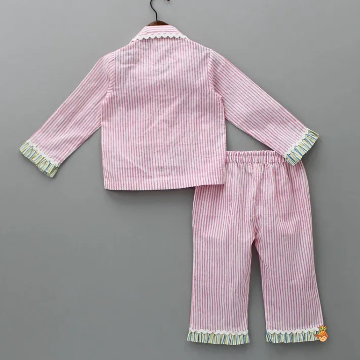 New Notch Collar Stripe Printed Top And Pyjama Sleepwear