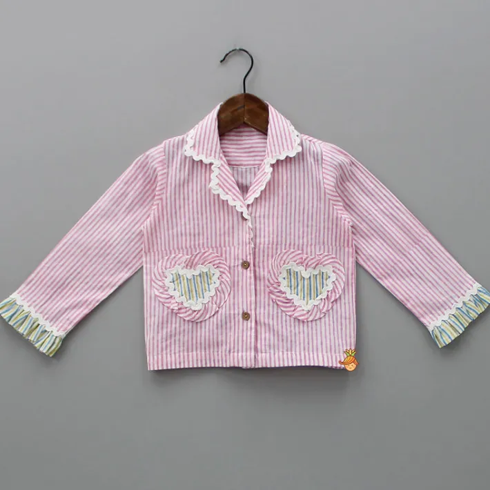 New Notch Collar Stripe Printed Top And Pyjama Sleepwear