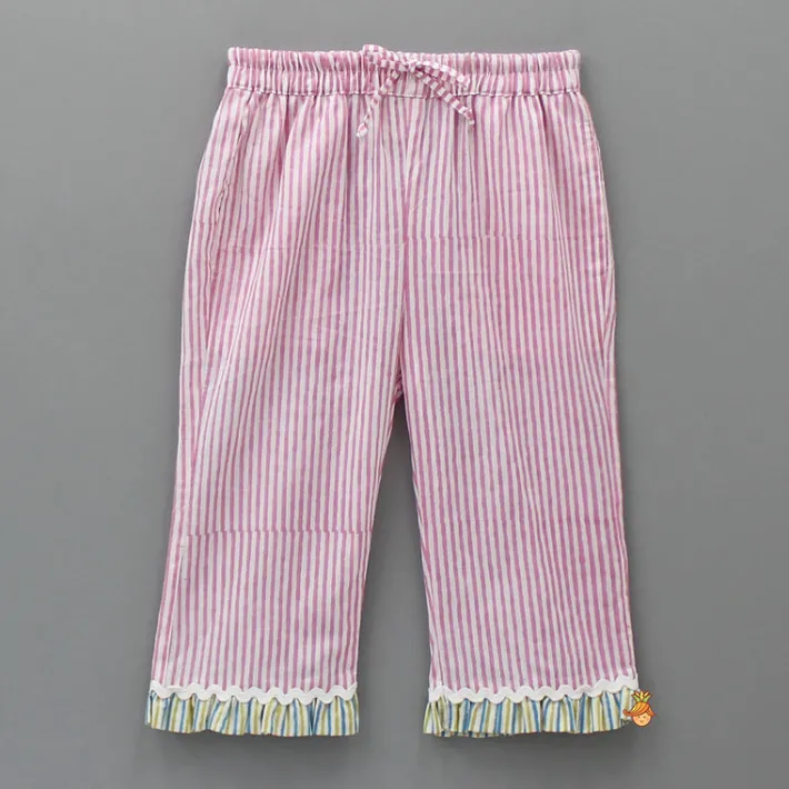 New Notch Collar Stripe Printed Top And Pyjama Sleepwear