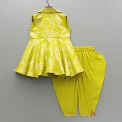 Best Notched Collar Green Top And Dhoti Ethnic Wear | Dhotis & Patialas