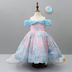 Clearance Off Shoulder Fabric Flowers Adorned Dual Tone Wings Gown With Detachable Trail And Matching Hair Clip Dresses & Sets | Gowns