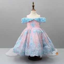 Clearance Off Shoulder Fabric Flowers Adorned Dual Tone Wings Gown With Detachable Trail And Matching Hair Clip Dresses & Sets | Gowns