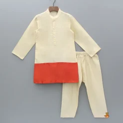 Clearance Off White And Orange Dual Tone Kurta With Pyjama BOY Indian Ethnic Wear | Ethnic Sets