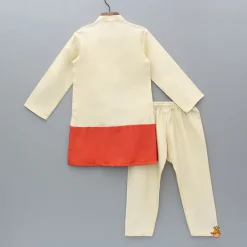 Clearance Off White And Orange Dual Tone Kurta With Pyjama BOY Indian Ethnic Wear | Ethnic Sets